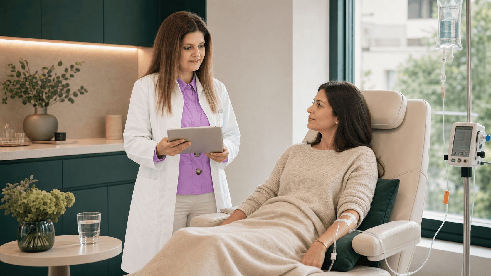 Behandlungsweg von Beschwerden und Laborwerten über Beratung, Infusion und Nachkontrolle